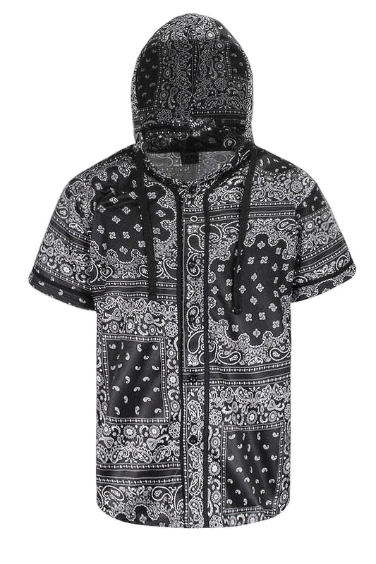 Men's Essential Hooded Bandana Baseball Short Sleeve Jersey