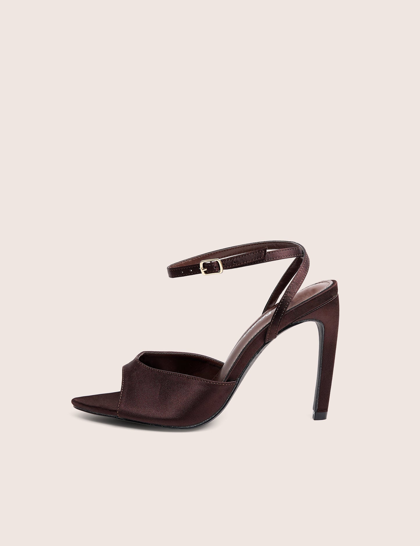 Caught On Chocolate Satin Peep Toe Curved High Heels