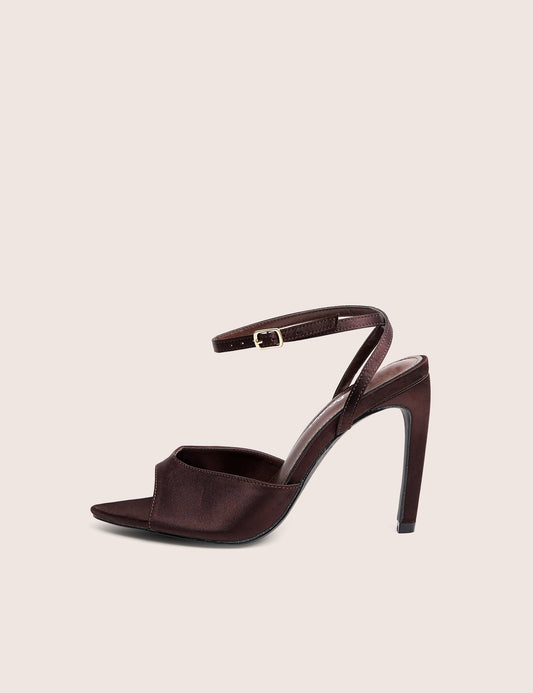 Caught On Chocolate Satin Peep Toe Curved High Heels
