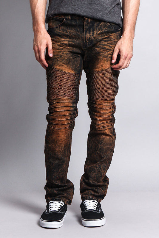 Stain Wash Biker Denim Jeans