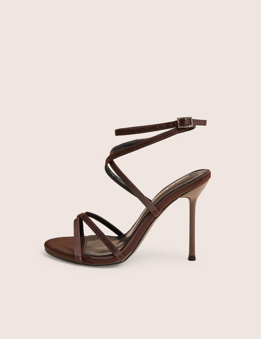 Georgie Brown Satin Strappy Diamante Buckle High Heels
