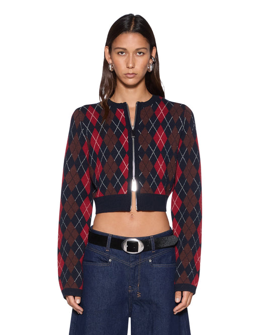 FABLE CARDI RED ARGYLE