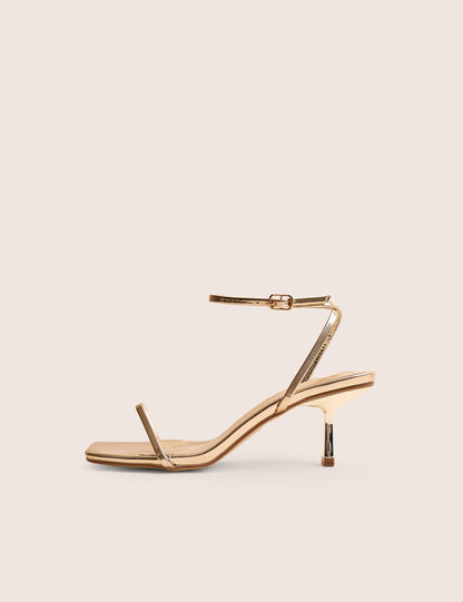 Natalya Gold Barely There Square Toe Stiletto Mid Heels