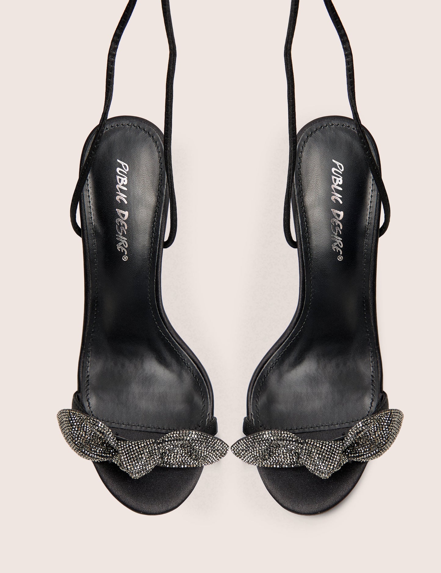 Rose Black Embellished Bow Tie Wrap Around Heels