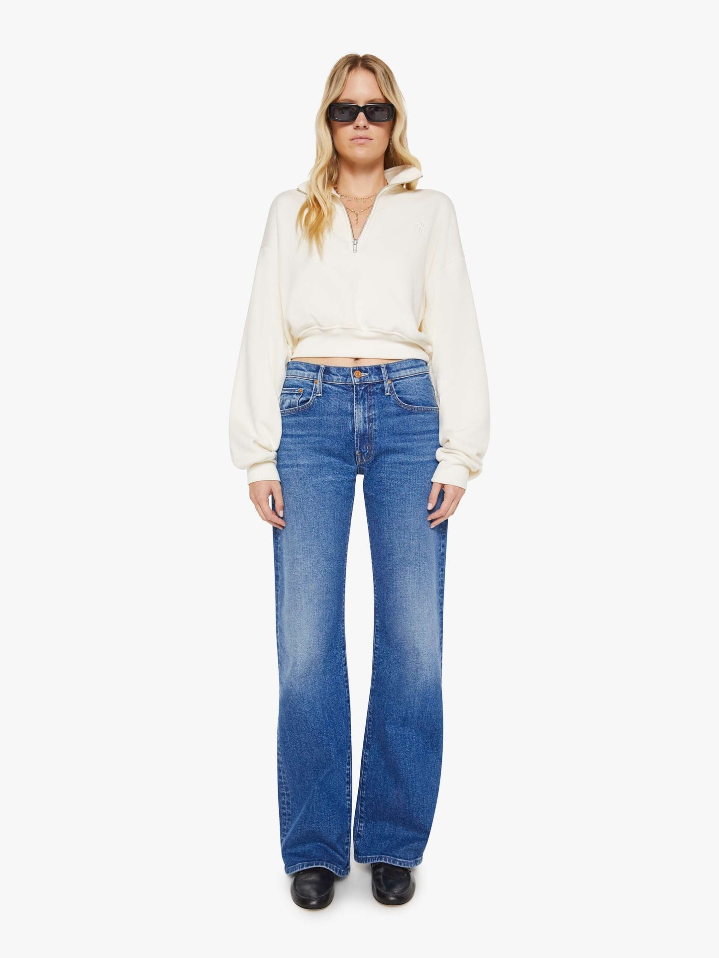 Eterne Cropped Half-Zip Sweatshirt - Cream